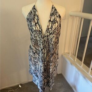 Olivaceous Marble Print Dress in Blue and White